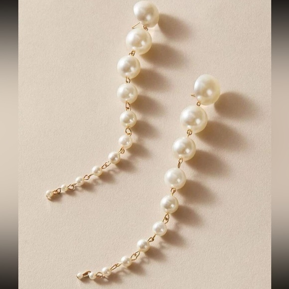 Faux Pearl Drop Earrings Trendy Viral Pearl Drop Long Earrings - Picture 2 of 4